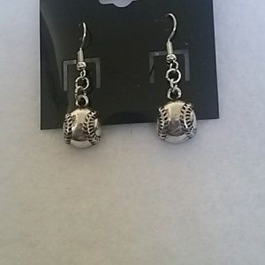 Silver baseball hook earrings
